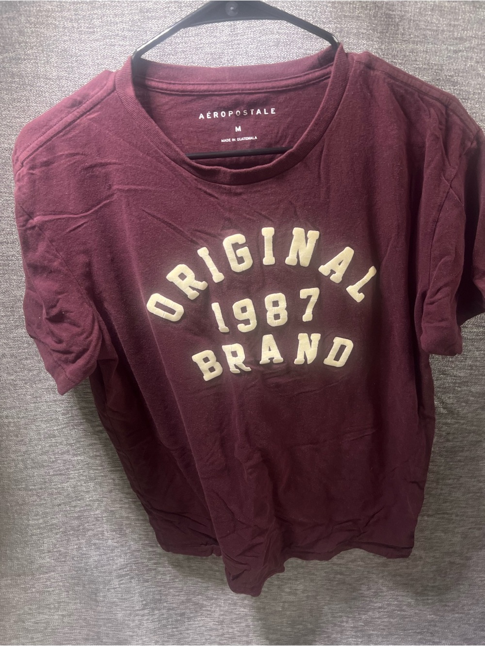 Aeropostale Maroon Graphic Crewneck Tee with Cream Lettering